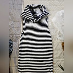 Paul Alexander Dresses Striped Navy  and White Cowl Neck Dress Size S